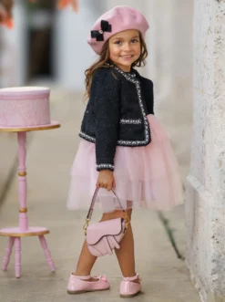 Fabulousity Tweed Blazer & Tulle Tutu Dress Set -Kid's Apparel Sales GFSEC024 Pink 5