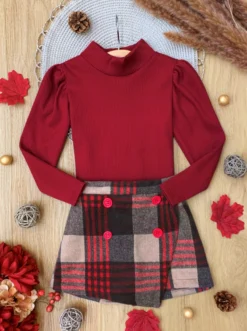 Picture Perfect Turtleneck Knit Sweater & Checkered Skort Set -Kid's Apparel Sales GFSEC027 Red e8532f61 d126 43c8 a0dc 005157a48b61 scaled