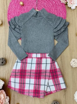 In Vogue Ruffle Sleeve Sweater & Checkered Skort Set -Kid's Apparel Sales GFSEC030 Fuchsia 2 8b768e52 7d40 497b a2ae 17d971f5e50c scaled