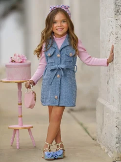 Forever Chic Pink Sweater & Belted Tweed Shacket Dress Set