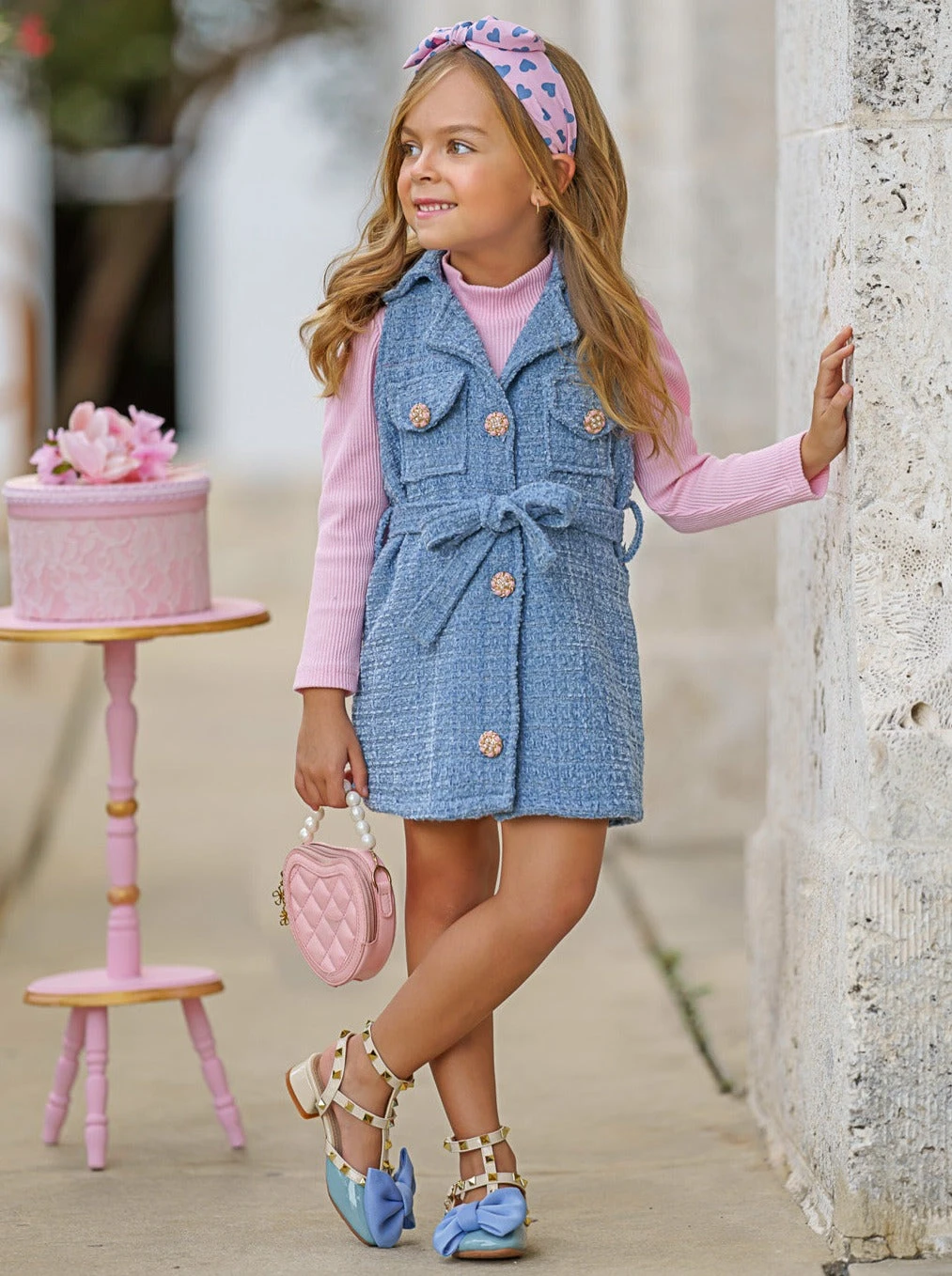 Forever Chic Pink Sweater & Belted Tweed Shacket Dress Set 2 Forever Chic Pink Sweater & Belted Tweed Shacket Dress Set - Image 2