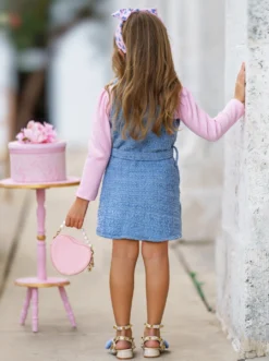 Forever Chic Pink Sweater & Belted Tweed Shacket Dress Set 11 Forever Chic Pink Sweater & Belted Tweed Shacket Dress Set -Kid's Apparel Sales GFSEC032 Blue 5