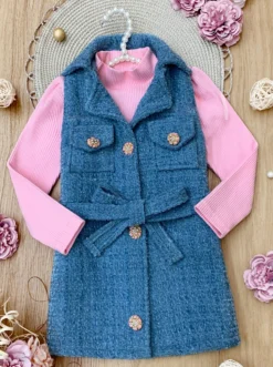 Forever Chic Pink Sweater & Belted Tweed Shacket Dress Set 8 Forever Chic Pink Sweater & Belted Tweed Shacket Dress Set -Kid's Apparel Sales GFSEC032 Blue d310f0db 892e 48ea b9d2 8f467adfdf3f scaled