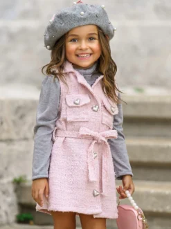 Forever Chic Grey Turtleneck & Belted Pink Tweed Shacket Dress Set