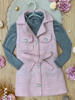 Forever Chic Grey Turtleneck & Belted Pink Tweed Shacket Dress Set -Kid's Apparel Sales GFSEC032 Pink dfcf0104 d838 45df b1ef bb8e5973ea21
