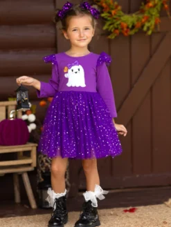 Hey Boo Glitter Tutu Dress -Kid's Apparel Sales GHDRB001 Purple 10 scaled