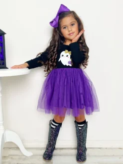 Haunting For Treats Polka Dot Tutu Dress -Kid's Apparel Sales GHDRB005 Purple 1 scaled