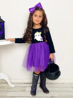 Haunting For Treats Polka Dot Tutu Dress -Kid's Apparel Sales GHDRB005 Purple 2 scaled