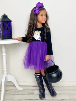 Haunting For Treats Polka Dot Tutu Dress -Kid's Apparel Sales GHDRB005 Purple 3 scaled