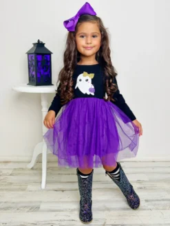 Haunting For Treats Polka Dot Tutu Dress -Kid's Apparel Sales GHDRB005 Purple 4 scaled