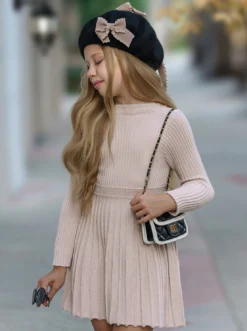 Prim & Proper Pleated Sweater Dress -Kid's Apparel Sales GHDRB006 Beige 3 edited Pixlr