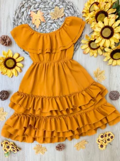 Marigold Sunset Tiered Ruffle Midi Dress -Kid's Apparel Sales GHDRB008 Yellow scaled