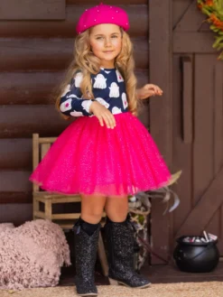 Boo-tiful Twirls Ghost Print Halloween Dress -Kid's Apparel Sales GHDRC001 Fuchsia 11 scaled