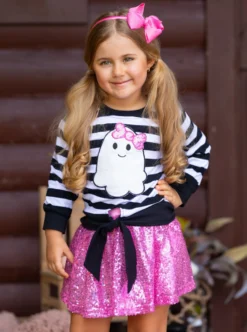 Here For The Boos Top & Sequin Skirt Set -Kid's Apparel Sales GHSEB003 Pink 7 scaled