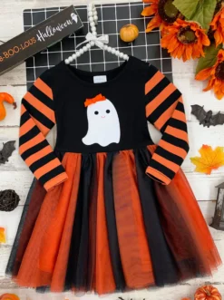 How Do You Boo Striped Sleeve Tutu Dress 10 How Do You Boo Striped Sleeve Tutu Dress -Kid's Apparel Sales GHSEB005 Black scaled
