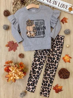 Hello Pumpkin Season Pullover & Leopard Legging Set -Kid's Apparel Sales GHSEB007 Leopard scaled