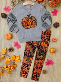 Always Autumn Frill Pullover & Legging Set -Kid's Apparel Sales GHSEB015 Orange scaled
