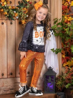 Boo Y'all Sequin Pants Set -Kid's Apparel Sales GHSEB020 Orange 11