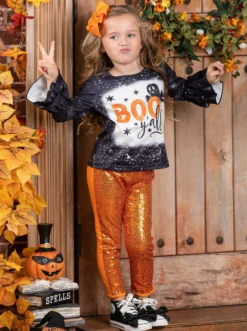 Boo Y'all Sequin Pants Set -Kid's Apparel Sales GHSEB020 Orange 3