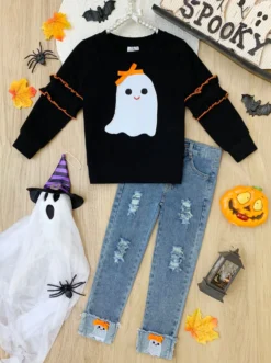 Looking Good, Ghoul Pullover & Cuffed Jeans Set 8 Looking Good, Ghoul Pullover & Cuffed Jeans Set -Kid's Apparel Sales GHSEB024 Black scaled