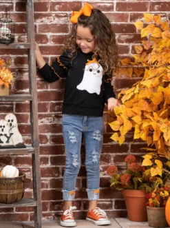 Looking Good, Ghoul Pullover & Cuffed Jeans Set 9 Looking Good, Ghoul Pullover & Cuffed Jeans Set -Kid's Apparel Sales GHSEB024 Black 12