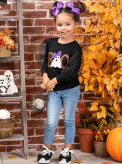Polka Dot Boos Tulle Sleeve Sweater 14 Polka Dot Boos Tulle Sleeve Sweater -Kid's Apparel Sales GHSEB024 Black 6