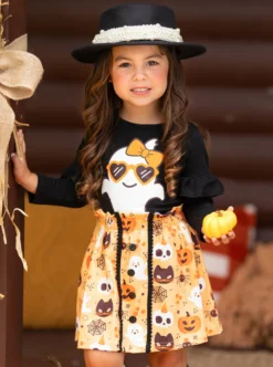 Boo, Felicia Ghost Top & Halloween Skirt Set