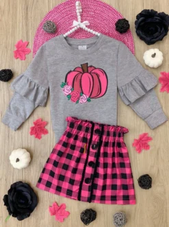 Pumpkin Preppy Ruffle Top & Plaid Skirt Set 8 Pumpkin Preppy Ruffle Top & Plaid Skirt Set -Kid's Apparel Sales GHSEB028 HotPink scaled