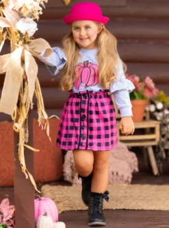 Pumpkin Preppy Ruffle Top & Plaid Skirt Set 9 Pumpkin Preppy Ruffle Top & Plaid Skirt Set -Kid's Apparel Sales GHSEB028 HotPink 2 scaled