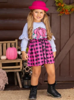 Pumpkin Preppy Ruffle Top & Plaid Skirt Set 10 Pumpkin Preppy Ruffle Top & Plaid Skirt Set -Kid's Apparel Sales GHSEB028 HotPink 3 scaled
