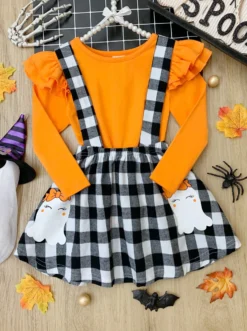 Ghostest With The Mostest Overall Skirt Set -Kid's Apparel Sales GHSEB029 Orange scaled