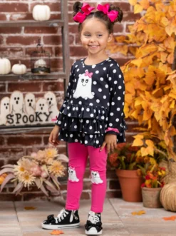 Polka Dot Boos Ruffle Tunic & Legging Set