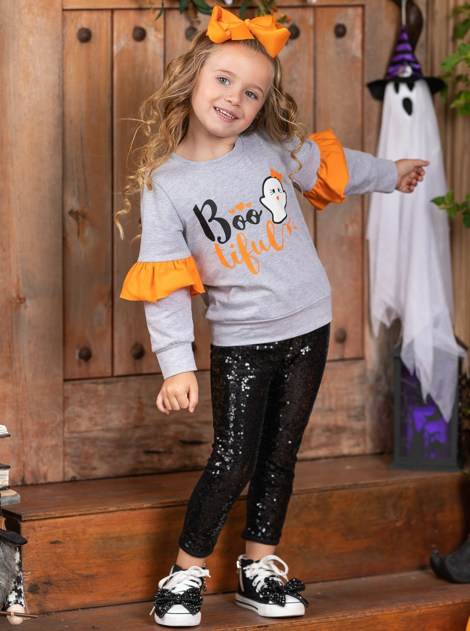 Boo-tiful Ruffle Sleeve Sweater & Sequin Legging Set 5 Boo-tiful Ruffle Sleeve Sweater & Sequin Legging Set - Image 5