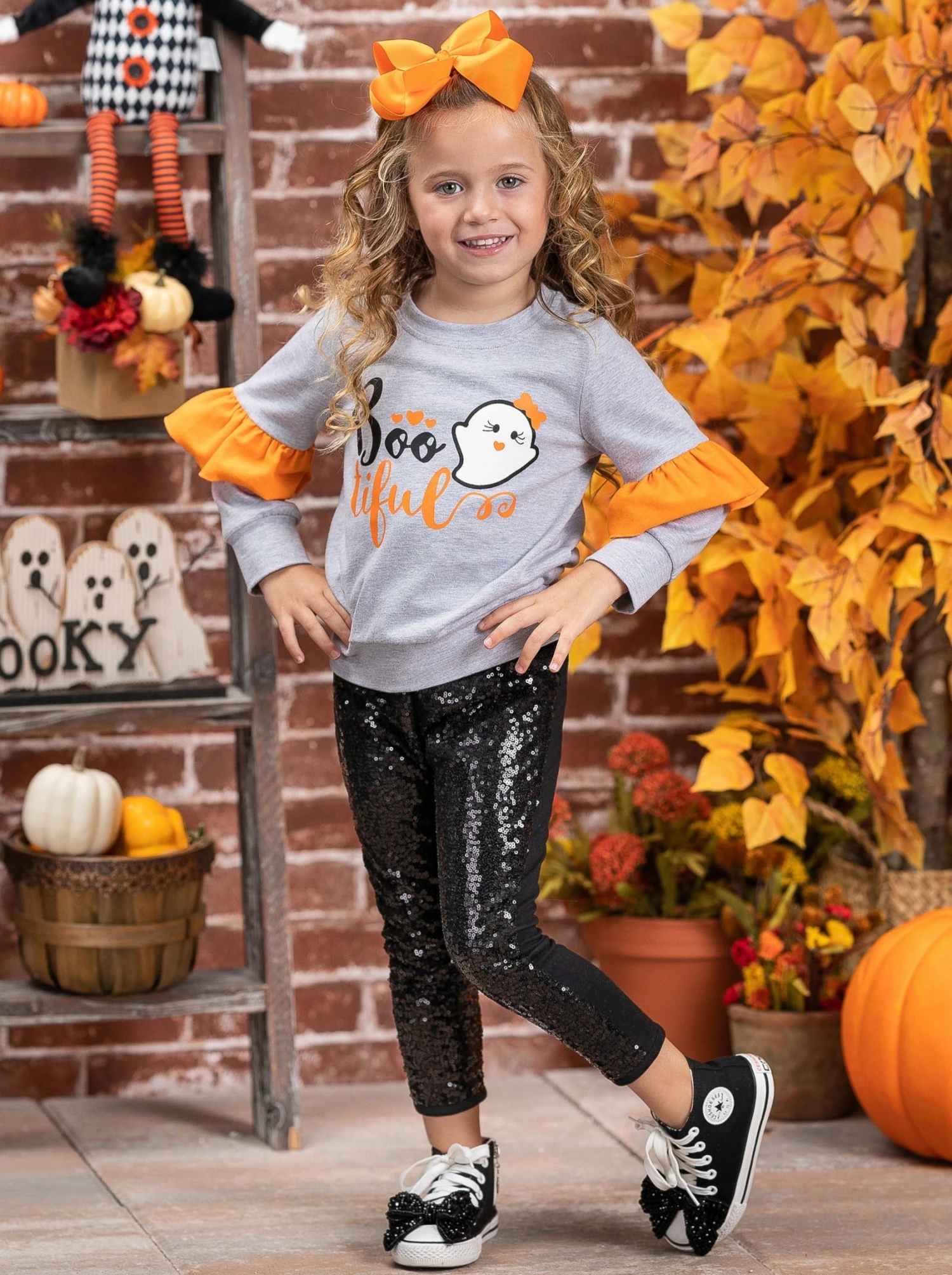 Boo-tiful Ruffle Sleeve Sweater & Sequin Legging Set 2 Boo-tiful Ruffle Sleeve Sweater & Sequin Legging Set - Image 2