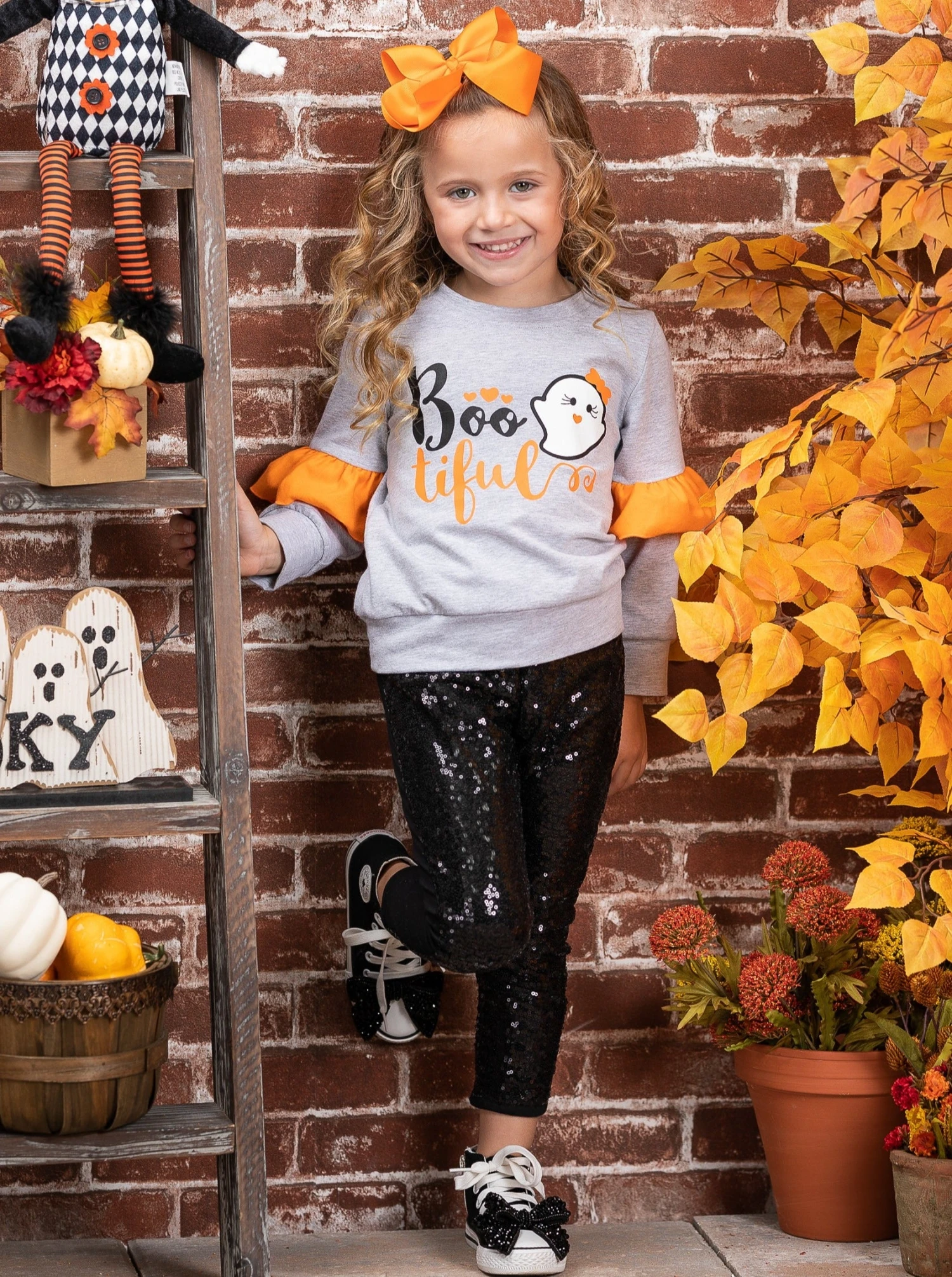 Boo-tiful Ruffle Sleeve Sweater & Sequin Legging Set 1 Boo-tiful Ruffle Sleeve Sweater & Sequin Legging Set