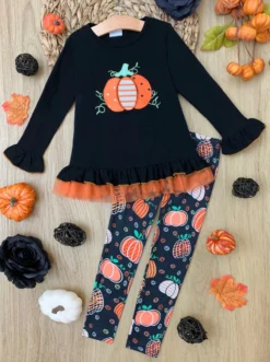 The Cutest Pick Frill Tunic & Legging Set -Kid's Apparel Sales GHSEB036 Black scaled