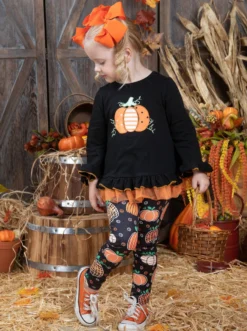 The Cutest Pick Frill Tunic & Legging Set -Kid's Apparel Sales GHSEB036 Black 10