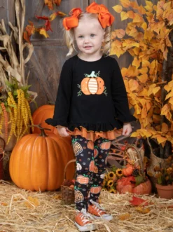 The Cutest Pick Frill Tunic & Legging Set -Kid's Apparel Sales GHSEB036 Black 17