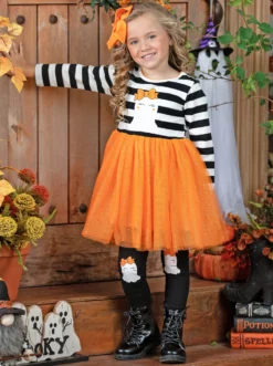 How Do You Boo Striped Tutu Tunic & Legging Set -Kid's Apparel Sales GHSEB037 Orange 3 scaled
