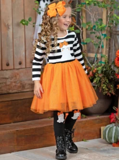 How Do You Boo Striped Tutu Tunic & Legging Set -Kid's Apparel Sales GHSEB037 Orange 5 scaled