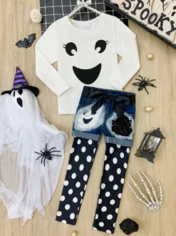 Paranormal Cutie Top, Patched Denim Shorts & Legging Set