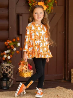 Fun-tastic Flying Ghosts Halloween Leggings Set -Kid's Apparel Sales GHSEC006 Orange 8 edited1