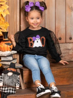 Polka Dot Boos Tulle Sleeve Sweater 12 Polka Dot Boos Tulle Sleeve Sweater -Kid's Apparel Sales GHSTB002 Black 10