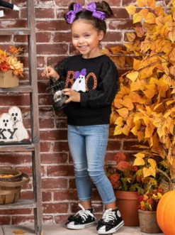 Polka Dot Boos Tulle Sleeve Sweater 10 Polka Dot Boos Tulle Sleeve Sweater -Kid's Apparel Sales GHSTB002 Black 15