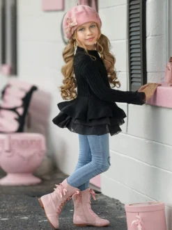 Cute As Pie Black Cable Knit Tutu Sweater 11 Cute As Pie Black Cable Knit Tutu Sweater -Kid's Apparel Sales GHSTB004 Black 2