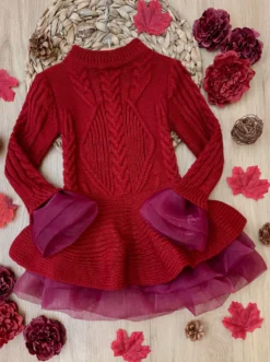 Cute As Pie Cranberry Cable Knit Tutu Sweater 8 Cute As Pie Cranberry Cable Knit Tutu Sweater -Kid's Apparel Sales GHSTB004 Burgundy scaled