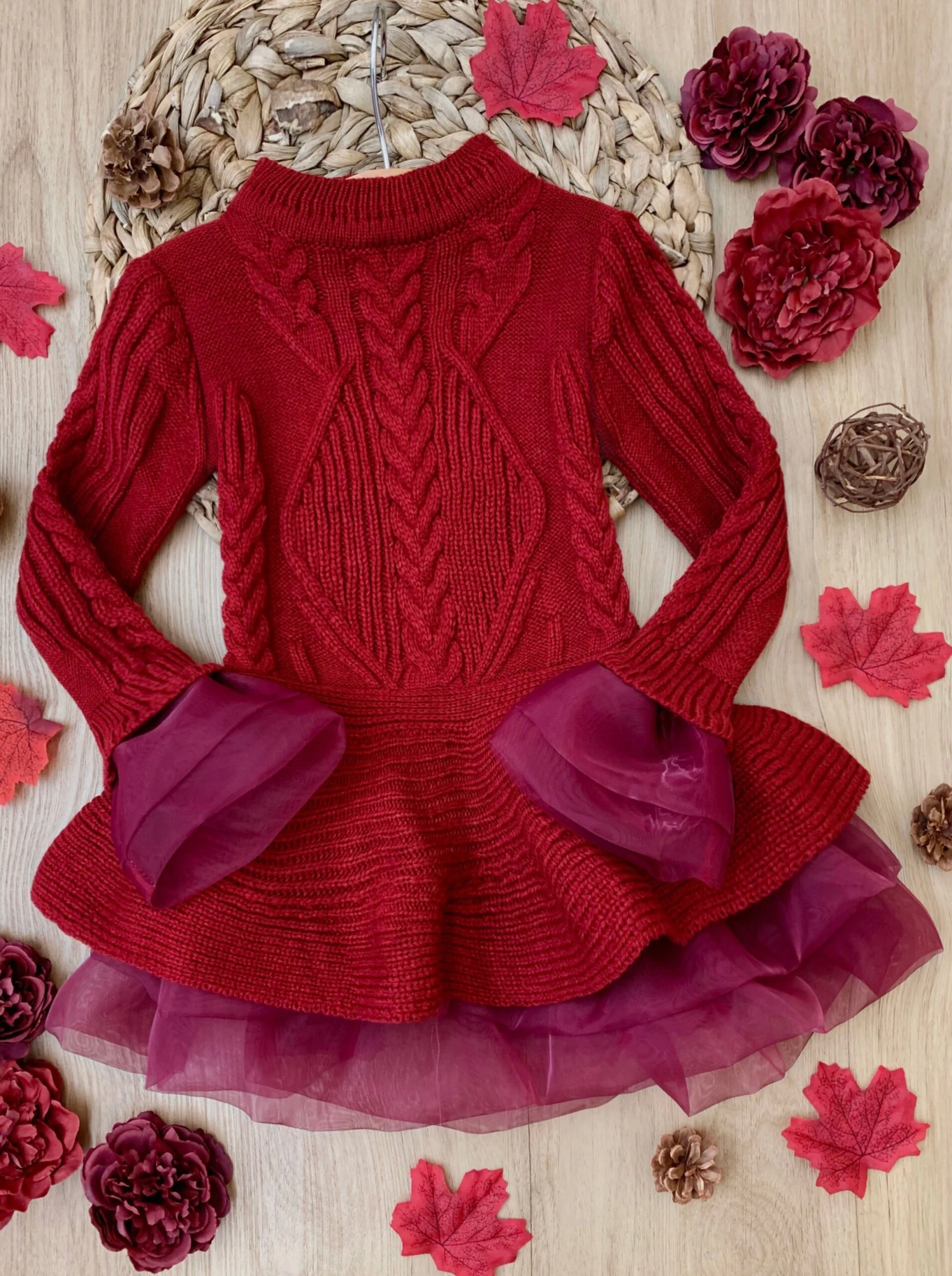 Cute As Pie Cranberry Cable Knit Tutu Sweater 3 Cute As Pie Cranberry Cable Knit Tutu Sweater - Image 3