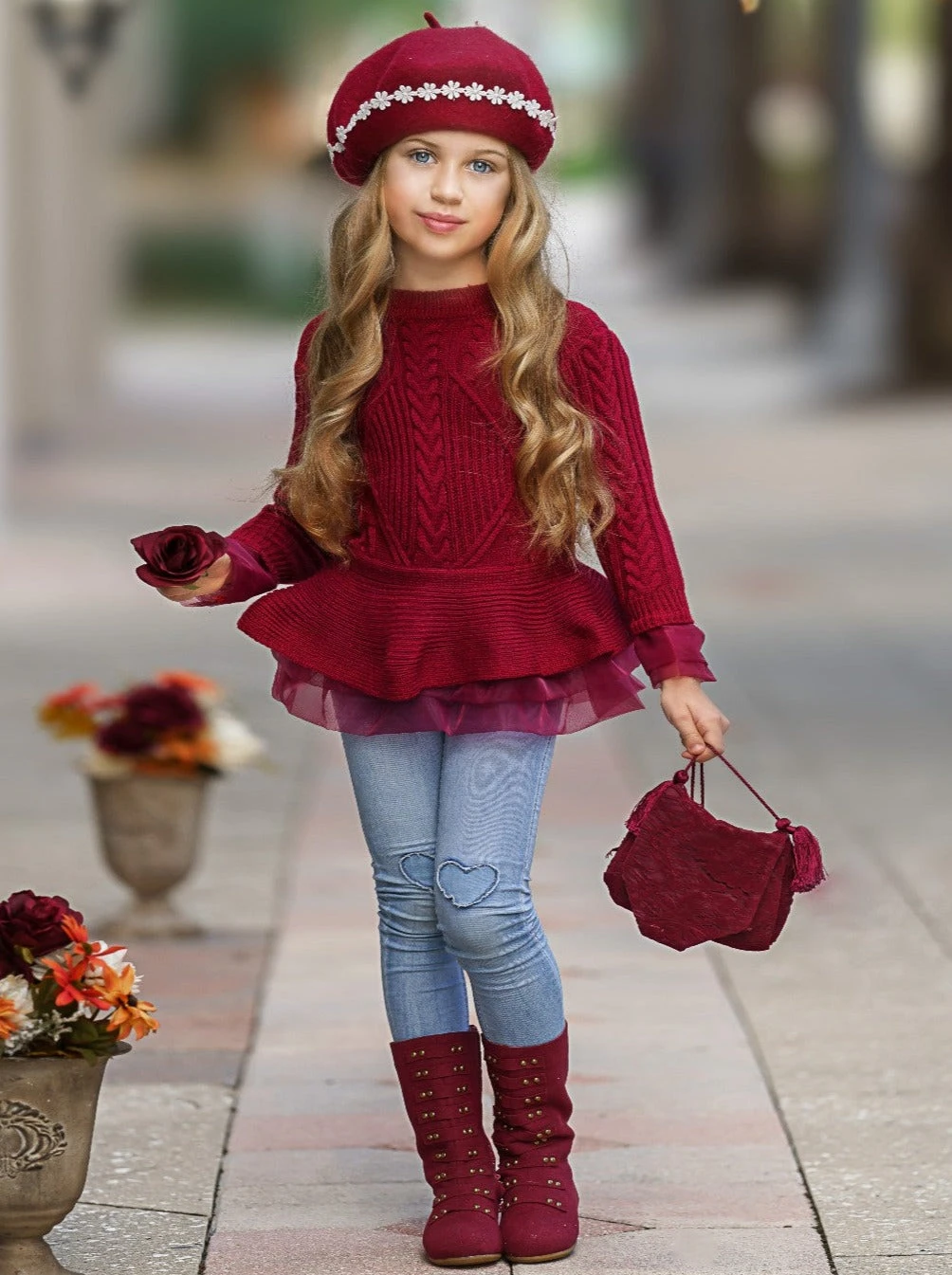 Cute As Pie Cranberry Cable Knit Tutu Sweater 4 Cute As Pie Cranberry Cable Knit Tutu Sweater - Image 4