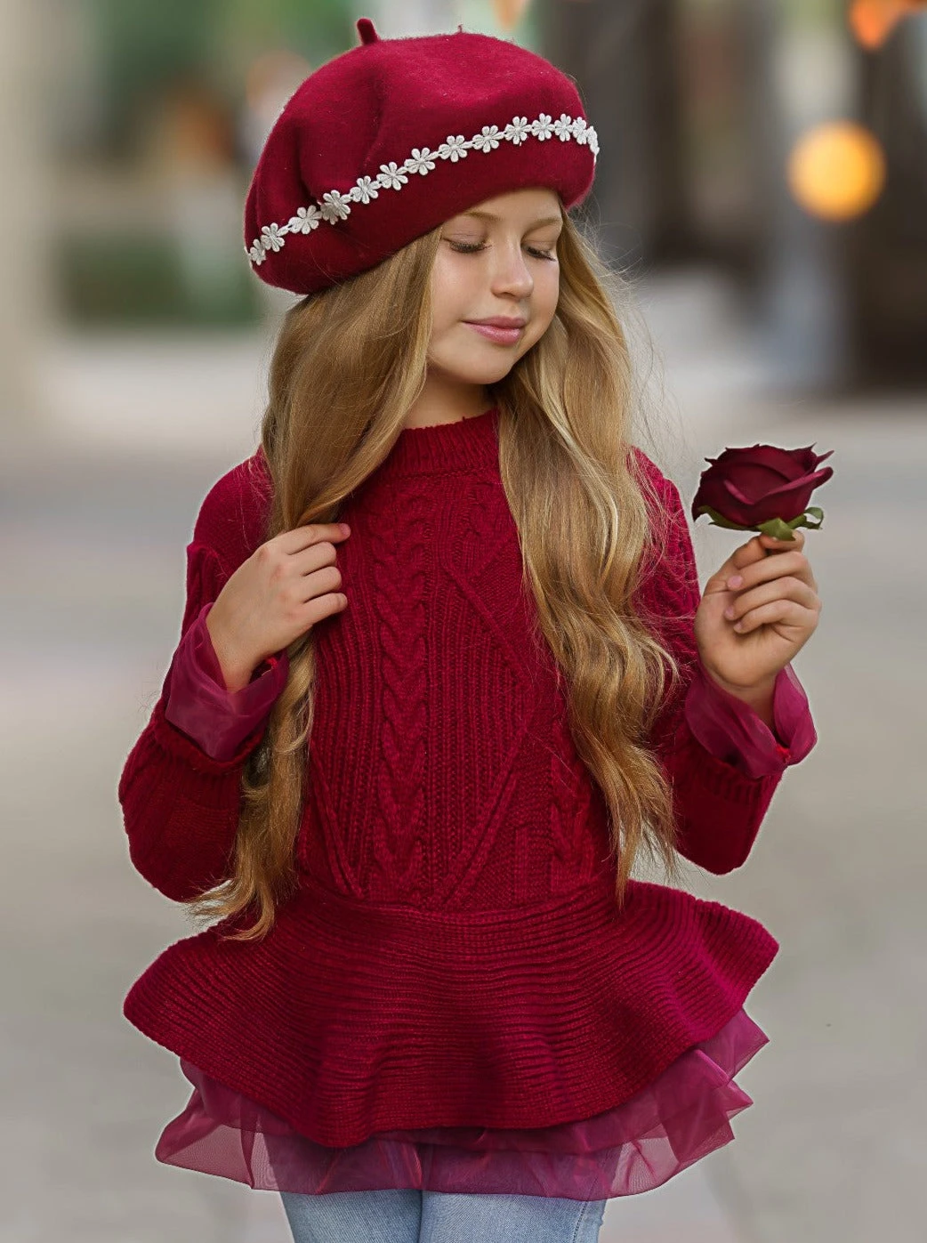 Cute As Pie Cranberry Cable Knit Tutu Sweater 1 Cute As Pie Cranberry Cable Knit Tutu Sweater