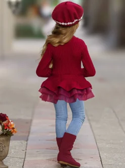 Cute As Pie Cranberry Cable Knit Tutu Sweater 10 Cute As Pie Cranberry Cable Knit Tutu Sweater -Kid's Apparel Sales GHSTB004 Burgundy 3